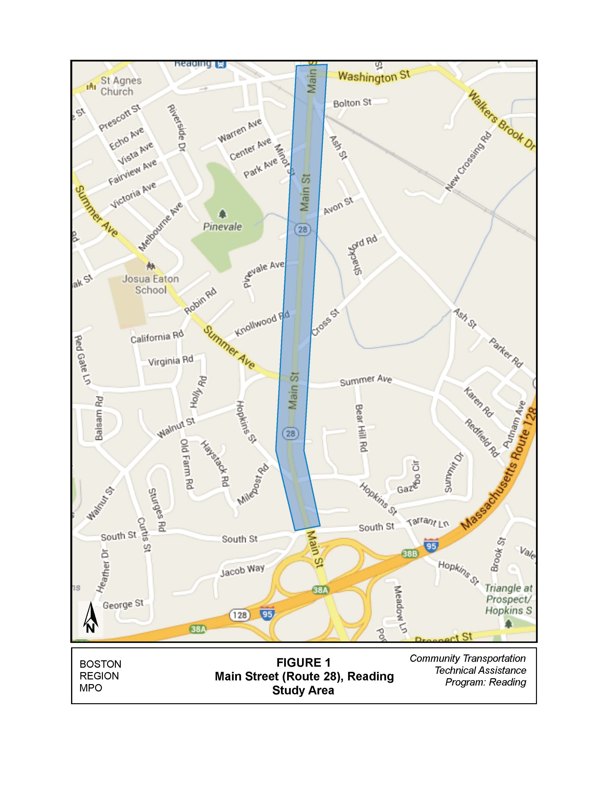 Map showing the study area of the study, Main Street in Reading.